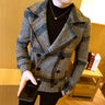 2023 Spring New Men's Slim Suit Coat British Fashion Plaid Coat Double Breasted Casual Woolen Coat Men's Large Clothing M-5XL