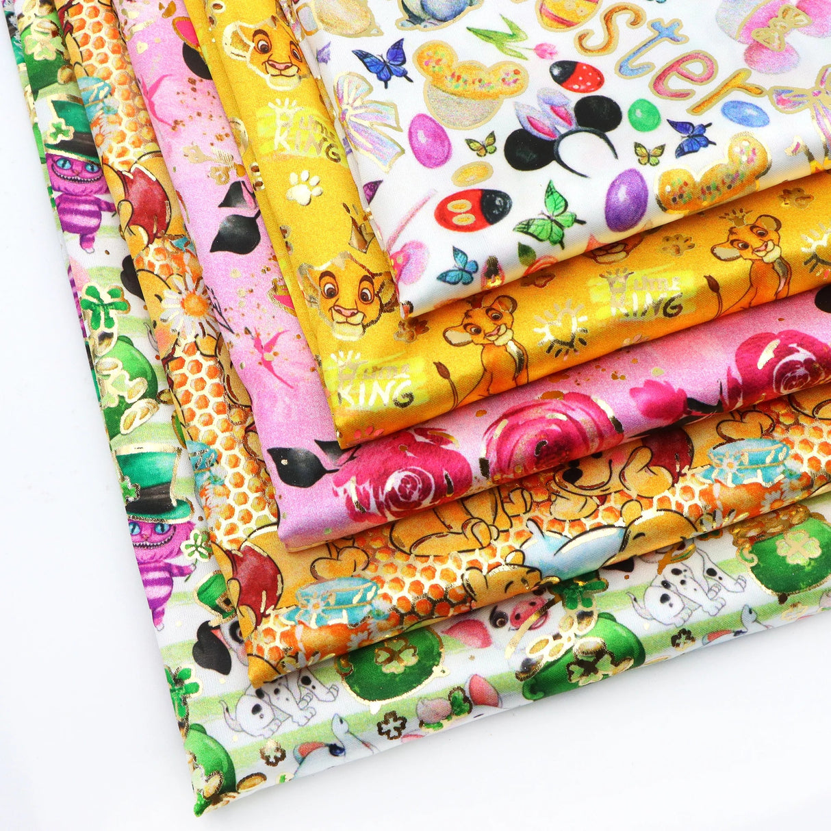 50*145cm Disney Winnie Golden Foil Satin Fabric DIY Sewing Apparel Textile Great Head Scarf Furniture Digital Printing Clothing