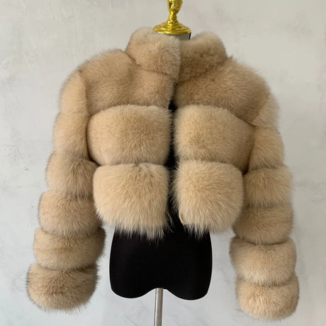 New Ladies Natural Fox Fur Cropped Plus Stand Collar Fur Jacket Women Winter Fashion Warm Fur Jacket 100% Genuine Fox Fur