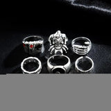 6Pcs Punk Poker Joker Silver Color Rings Set for Men Goth Skeleton Billiards Set Couple Emo Fashion Jewelry Anillos Hombre