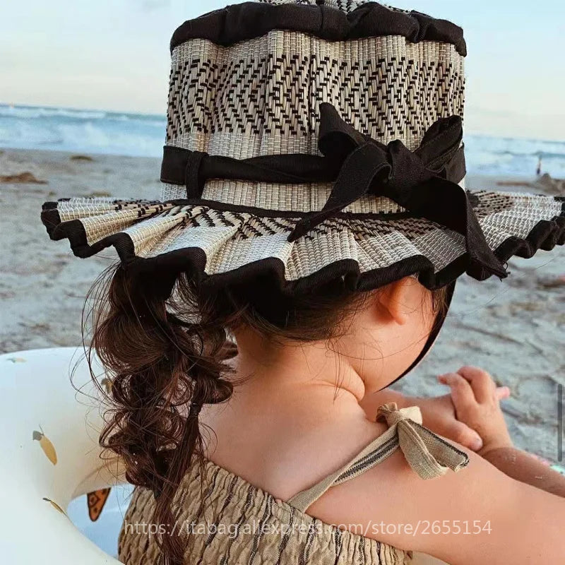 Factory Direct Sales Lorna Style Child Aldult Foldable Straw Bucket Hats Handmade Girls Baby Summer Beach Caps New Arrival