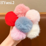 Cute Fur Ball Plush Hair Rope High Elastic Black Hair Ties With Pompom Women Toddler Girls Ponytail Holder Seamless Rubber Bands