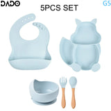 Baby Feeding Set Silicone Suction Bowls Divided Plates Straw Sippy Cup Toddler Self Eating Utensils Dishes Kit Bibs Spoons Fork