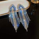 Fashion Statement Earring Long Full Rhinestone Big Earrings For Women Euorpe Evening Party Crystal Tassel Earings Wholesale