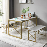 Kitchen Table with 2 Benches for 4-6,Wood Dining Room Dinette Sets with Metal Frame for Breakfast Nook and Small Space