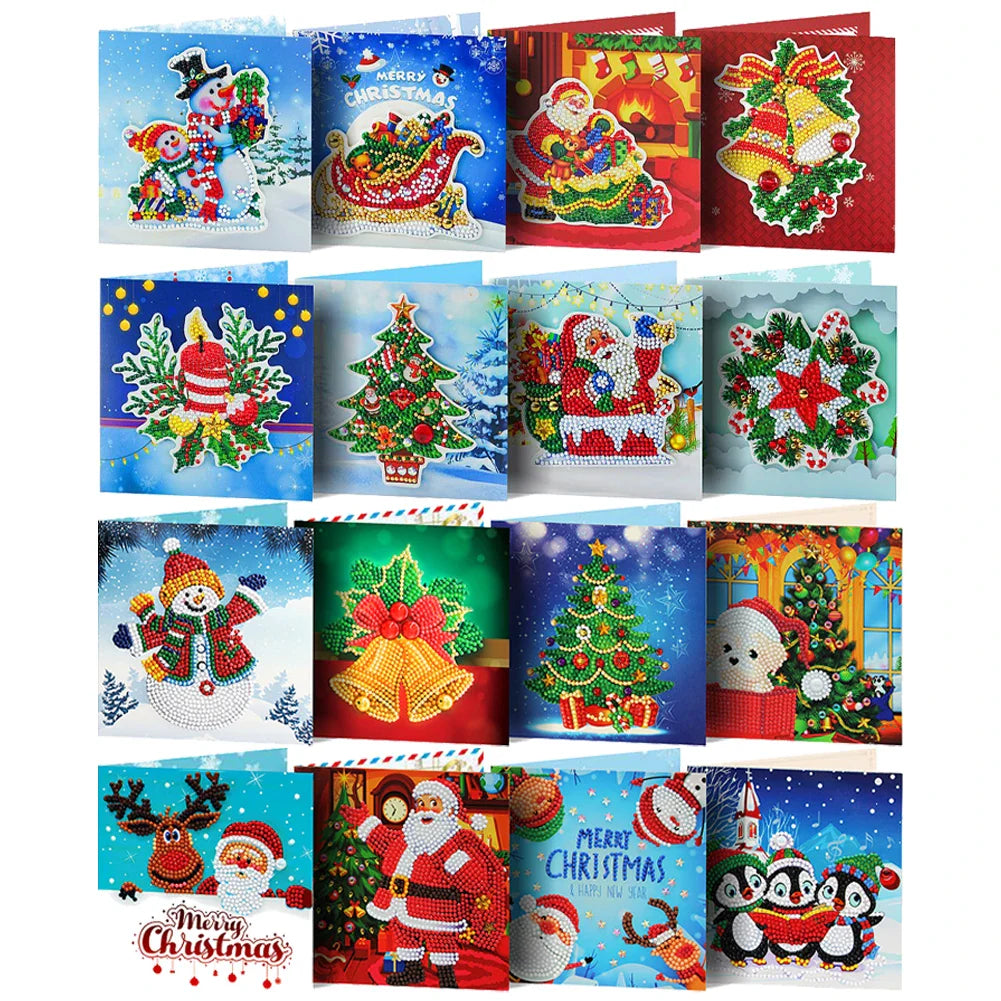 20/16/12/8pcs Christmas Cards Diamond Painting Greeting Cards 5D Diamond Embroidery Diamond Mosaic Set New Year Christmas Gift