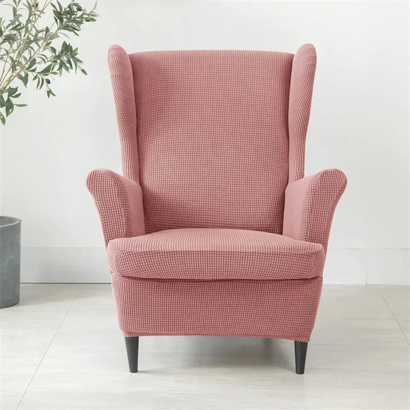 Polar Fleece Wing Chair Cover Stretch Wingback Sofa Covers Elastic Spandex Armchair Cover with Cushion Cover Furniture Protector