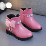 Children's Shoes Girl Mid Length Warm Leather Boots Baby Bow Cute Cotton Shoes Plush Winter New Student Two Cotton Boots Botines