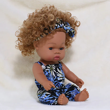 35cm Newborn Reborn African Doll Baby Simulation Soft Vinyl Children Lifelike Toys Christmas Birthday Toys Dolls for Babies