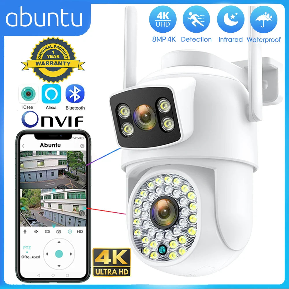 8MP 4K Wifi IP Camera Dual Screens Night Vision PTZ Video Surveillance Camera Outdoor Human Detection CCTV Security Camera ICSEE