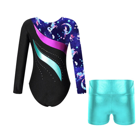 Kids Girl Ballet Dance Gymnastic Leotard Sleeveless Bodysuit with Shorts Skating Stage Performance Dancewear Swimwear Sportswear