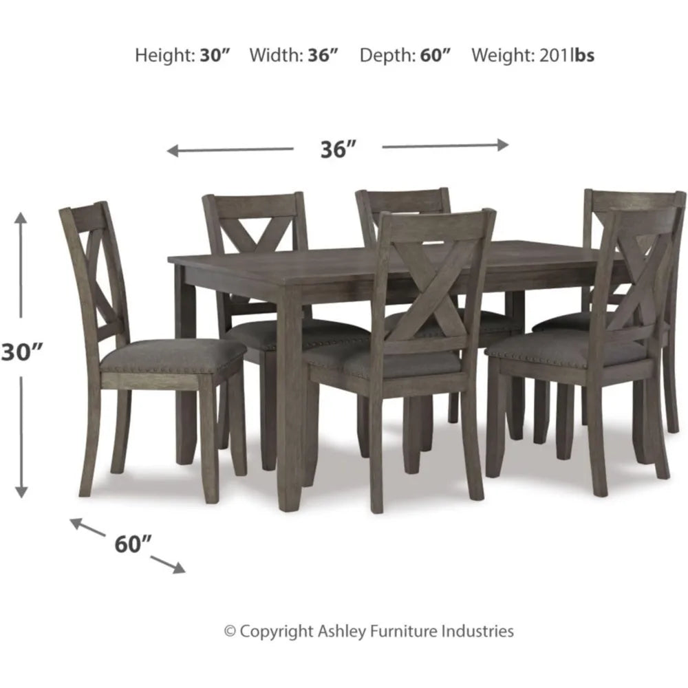 7 Piece Rustic Dining Room Sets, Include Table and 6 Chairs, Gray