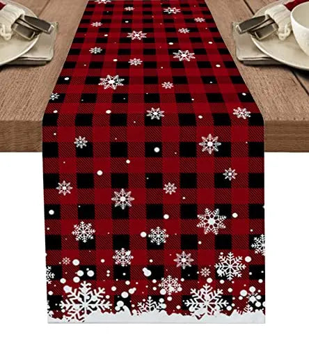 Christmas Snowman Table Runner for Kitchen Decor Snowflakes Christmas Tree Table Runner for Wedding Festive Party Dresser Scarf