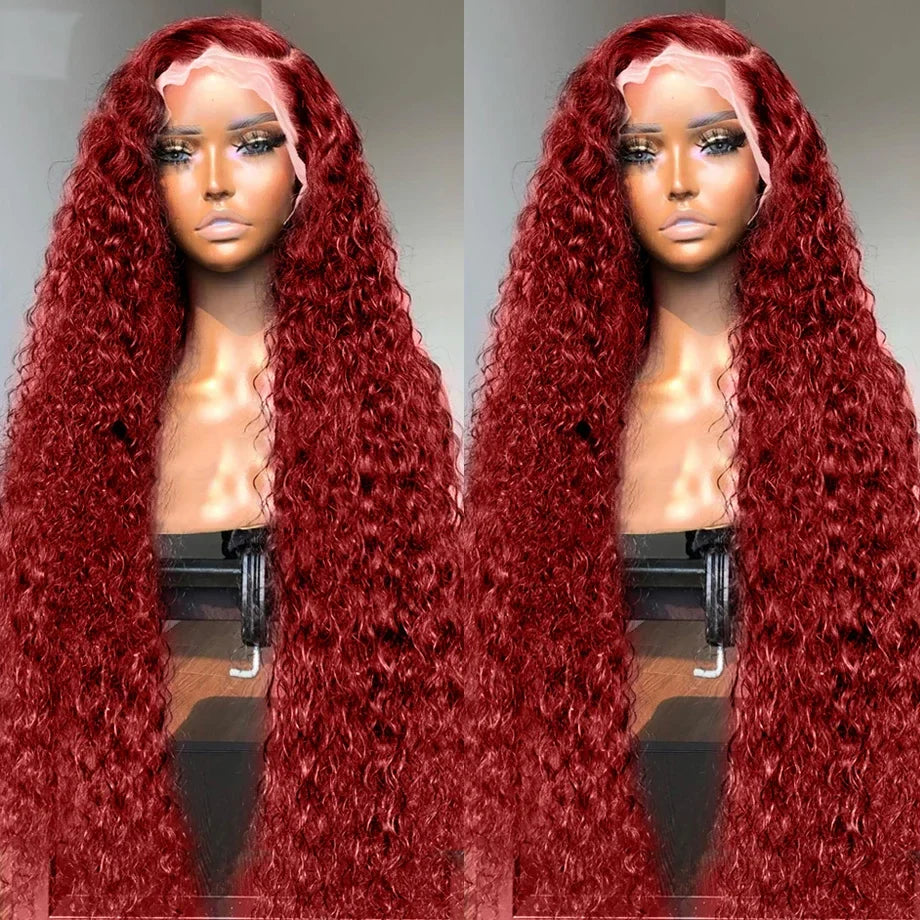 99J Burgundy HD Lace Front Wig Human Hair 13X4 Deep Wave Curly Red Colored Lace Frontal Human Hair Wigs for Women Lace Front Wig