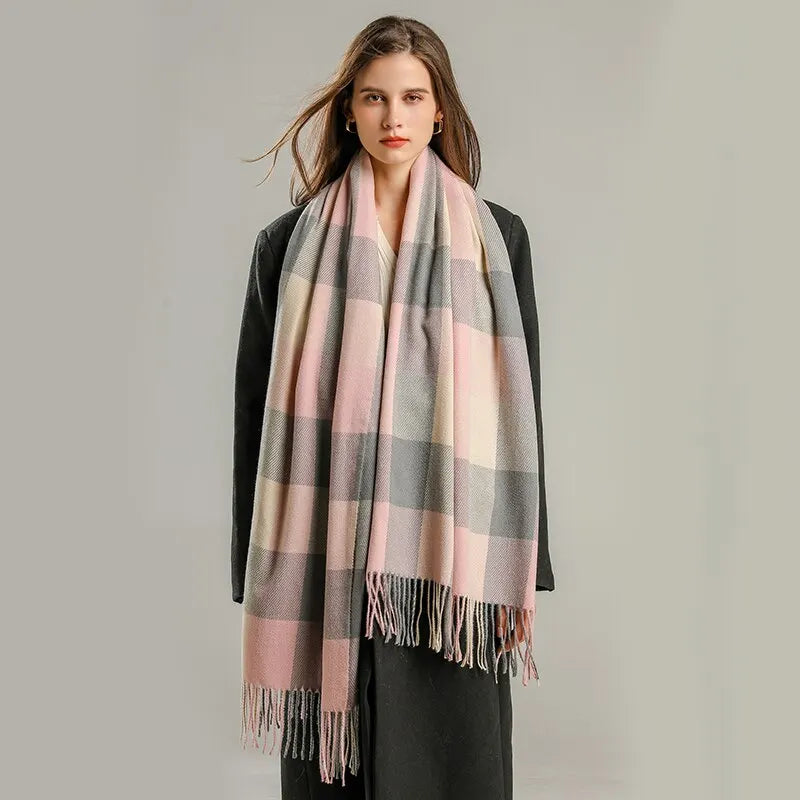 Winter Plaid Cashmere Blanket Scarf Fashion Design Thick Warm Pashmina Travel Shawl Wraps With Tassel Poncho Stoles Echarpe