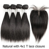 50g/pc 4 Bundles with Closure Transparent 4x1 T Lace Middle Part Ombre Ginger Blonde Straight Remy Human Hair Short Bob Style