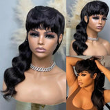 Mullet Wig Highlight Full Machine Made Wig With Bangs Wear And Go Brazilian Human Hair Wigs For Women 99j Short Pixie Cut Wigs