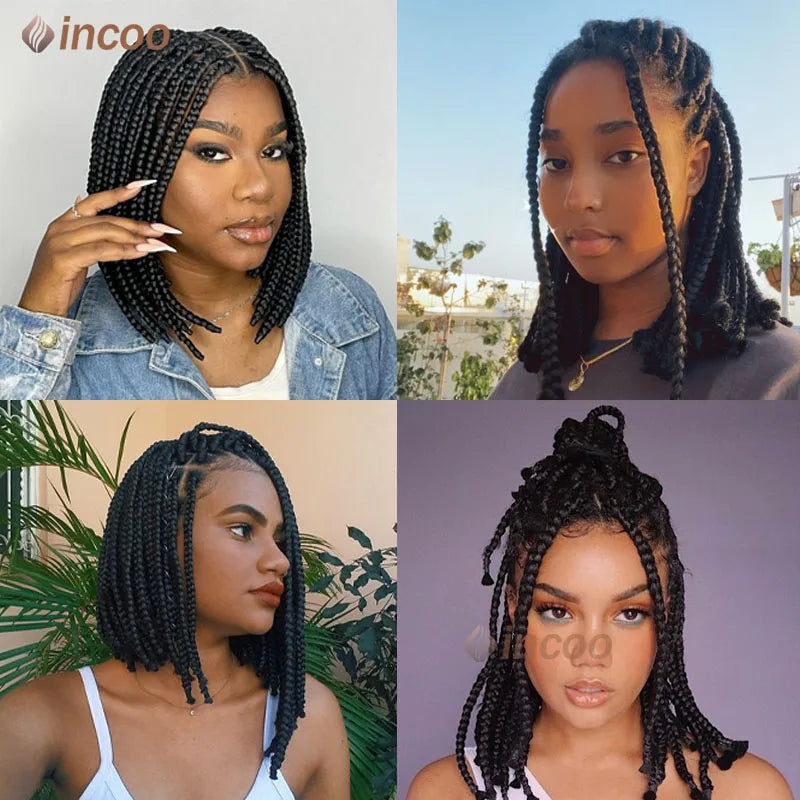 10" Short Braided Wigs Lace Front Wig Box Braided Wigs Knotless Barids Full Lace Frontal Wig Synthetic Braid African For Women