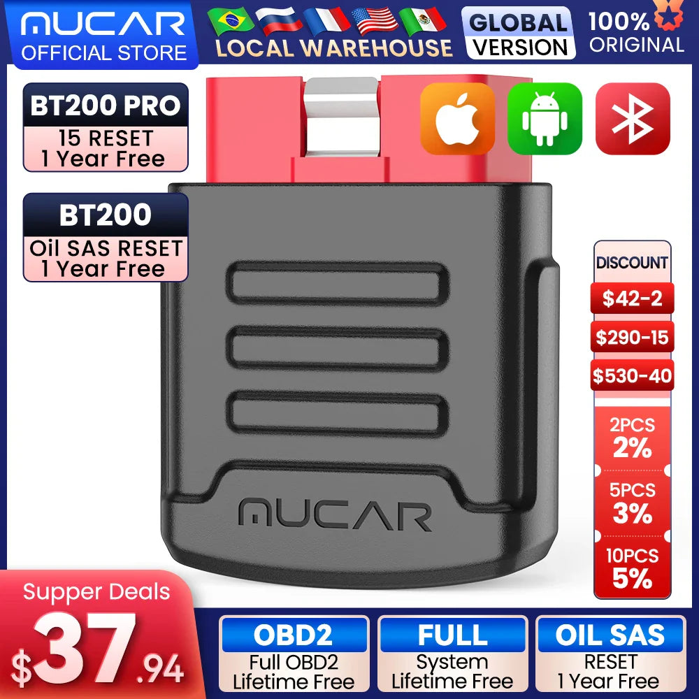 MUCAR BT200 Automotive Diagnostic Tools Obd 2 Bluetooth Wifi Scanner for All Cars Auto Obd2 Tester 15 Resets Diagnosis