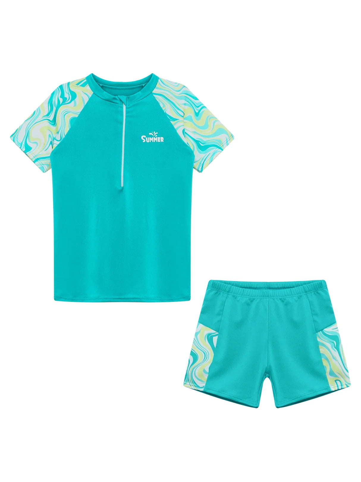 Kids Boys Swimsuit 2 Piece Bathing Suit Short Sleeve Swim Tops and Shorts Trunks Pool Beach Swimwear Water Sport Rash Guard Set