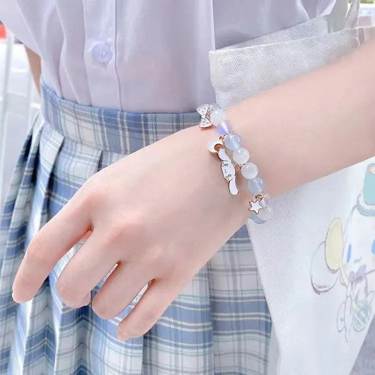 Sanrio Anime Summer Clear Jade Osmanthus Dog Bracelet Lovely Sweet Girl Student Crystal Bead Chain Animation Derivatives Gift