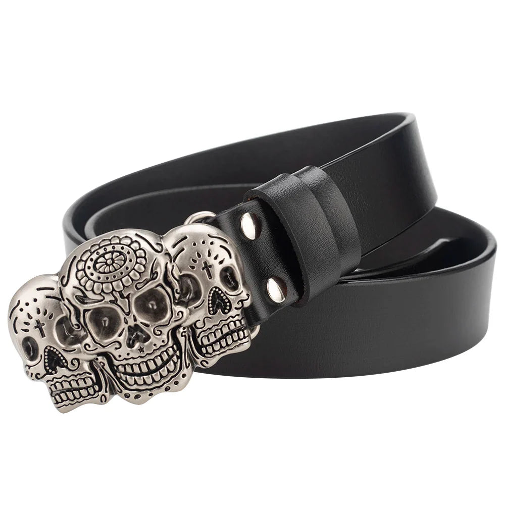 Fashion Hip Hop Style Belt Death's Head Skull Buckle Cowskin Leather Belt Crossbones Skeleton Reggae Heavy Metal Rock Decorative