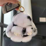 Plush Toy Bunny Real Natural Rex Rabbit Fur Keychain Women Bag Charm Ornaments Schoolbag Pendant Car Keyring Trinkets Kids Gift