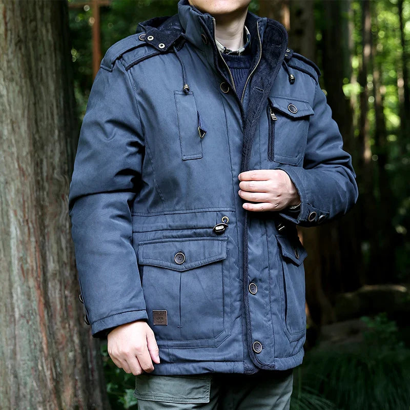 Men's Casual Jacket Fashion Winter Parkas Male Fur Trench Thick Overcoat Heated Jackets Cotton Warm Coats Long-sleeved Hooded