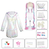 NEEDY GIRL OVERDOSE KAngel Cosplay Costume Lolita Shoes Coat Skirt Uniform Wig Hallowmas COS Laser Color Skirts Ribbon Wig