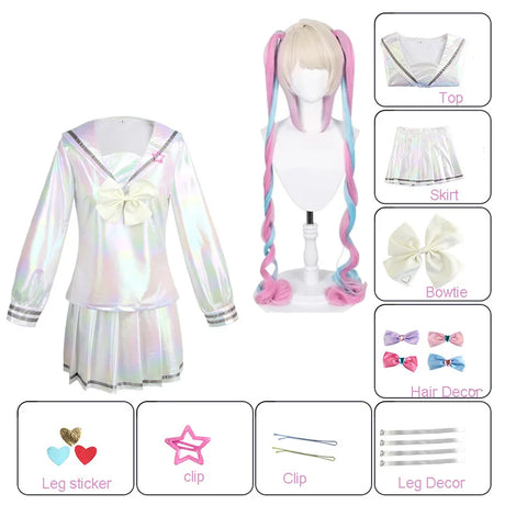 NEEDY GIRL OVERDOSE KAngel Cosplay Costume Lolita Shoes Coat Skirt Uniform Wig Hallowmas COS Laser Color Skirts Ribbon Wig