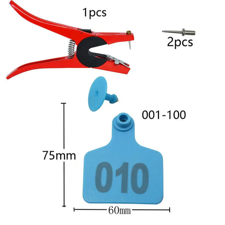 Livestock Cattle Marker Applicator 1-100 Ear Tags For Cattle Animals Identification Kit Ear Tagger with 2Pcs Pins Ear Tag Pliers