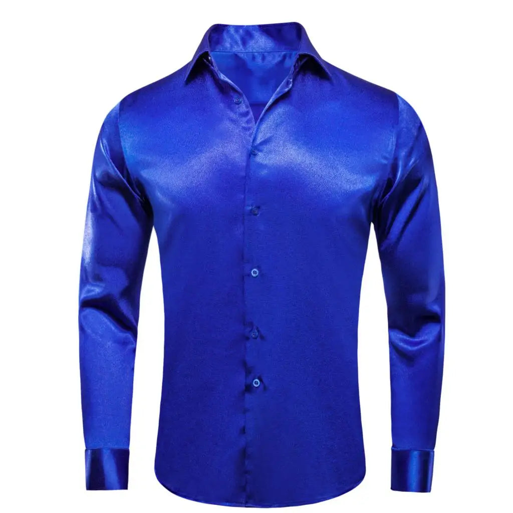 Hi-Tie Classic Silk Mens Shirts Long Sleeves Plain Satin Wedding Business Party Overshirt Wholesale for Male Wedding Business