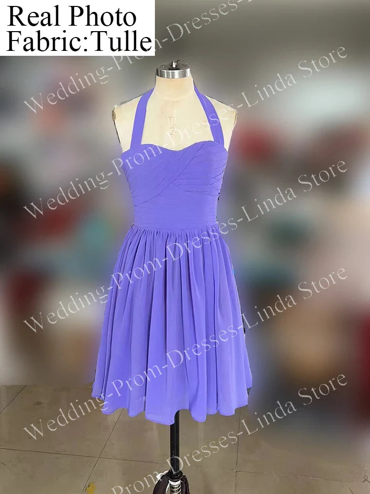 Purple Short Cocktail Homecoming Dresses for Special Events Tulle Halter Backless A-Line Gala Prom Party Graduation 2023 Summer