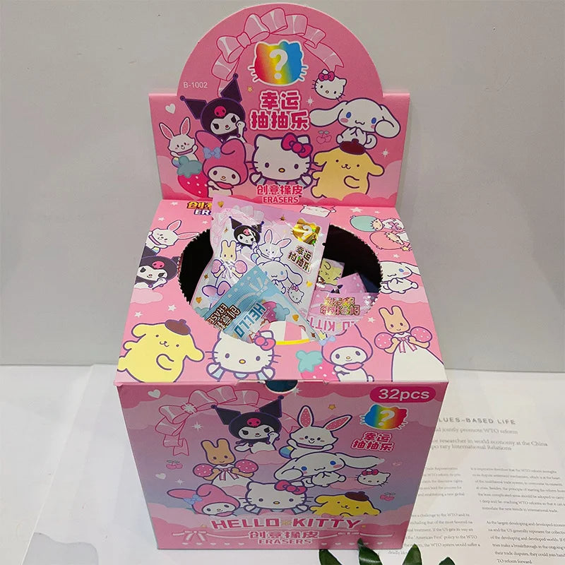 32pcs Sanrio Blind Box Doll Eraser Cartoon Cute Hello Kitty My Melody Kuromi Eraser Mystery Box Student Stationery Birthday Gift