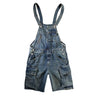 Men Denim Bib Overalls Shorts Summer Multi Pockets Cargo Jeans Casual Distressed Fringe Loose Coveralls Jumpsuits