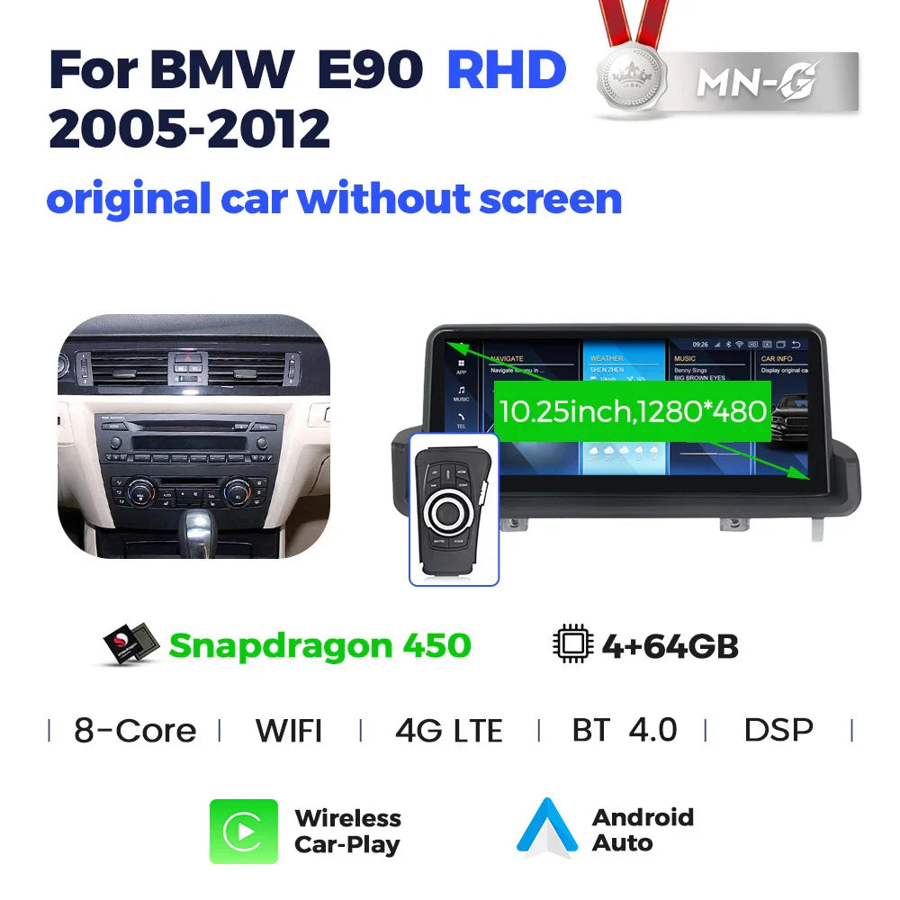 NaviFly 2024 New KSW For BMW 3 Series E90 E91 E92 2005 - 2012 Car Intelligent System Android 13 Snapdragon 680 8GB 256GB Carplay