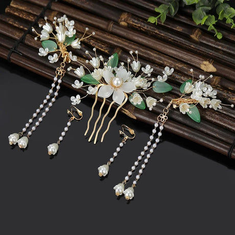 Chinese Hanfu Hair Accessories Set Long Fringed Vintage Hairpins Flower Handmade Hair Sticks For Women Traditional Retro Jewelry