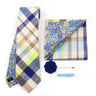 Two Side Floral Plaid Cotton Patchwork Tie Set Brooch Pin Clip Hankie Cufflink Ties Men Party Daily Shirt Cravat Gift Accessory