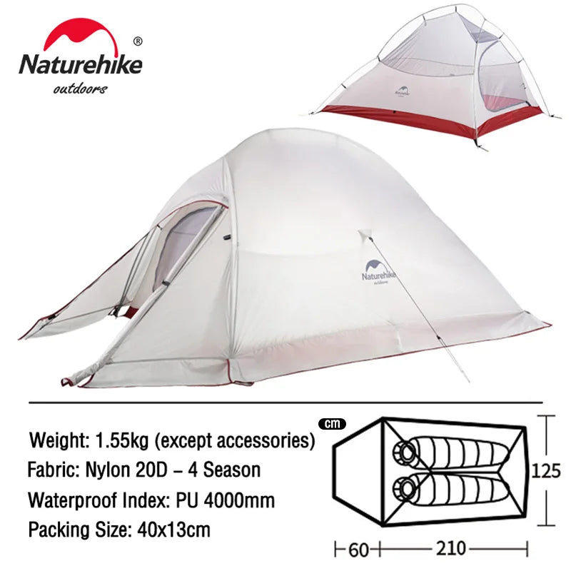 Naturehike Upgraded Cloud Up 2 Ultralight Tent Free Standing 20D Fabric Camping Tents For 2 Person With free Mat NH17T001-T