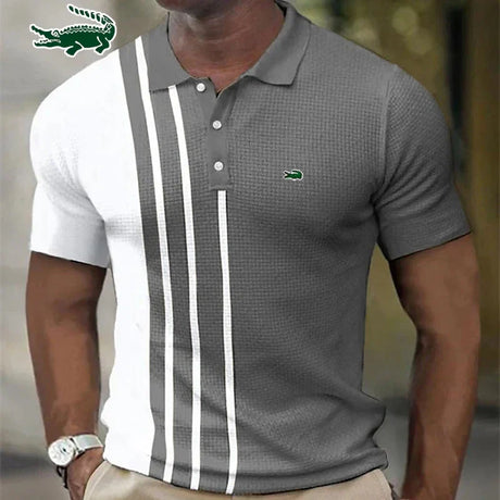 Men's Embroidery Brand Stripe Spliced Polo Shirt Spring/Summer Fashion Casual Outdoor Sports Breathable Short Sleeve T-shirt