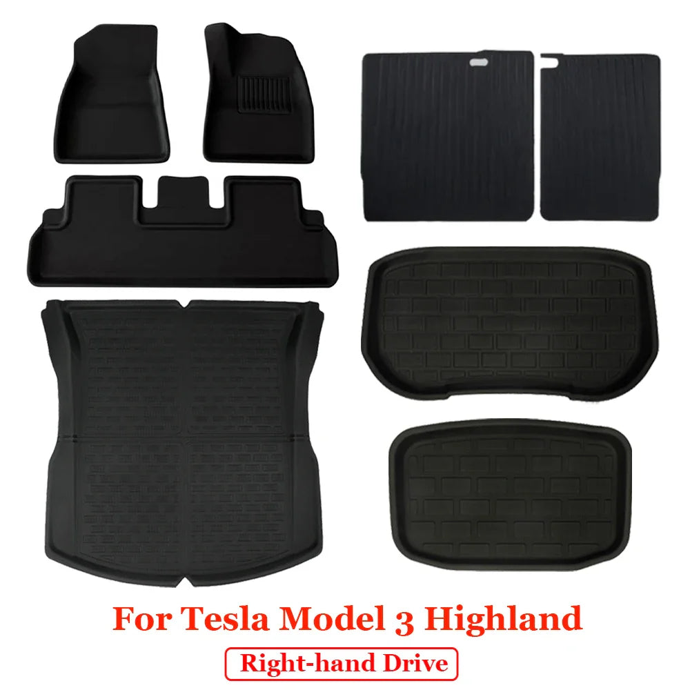 For New Tesla Model 3 Highland 2023 2024 All Weather XPE Floor Mats Trunk Mat Waterproof Front Rear Trunk Liner Accessories