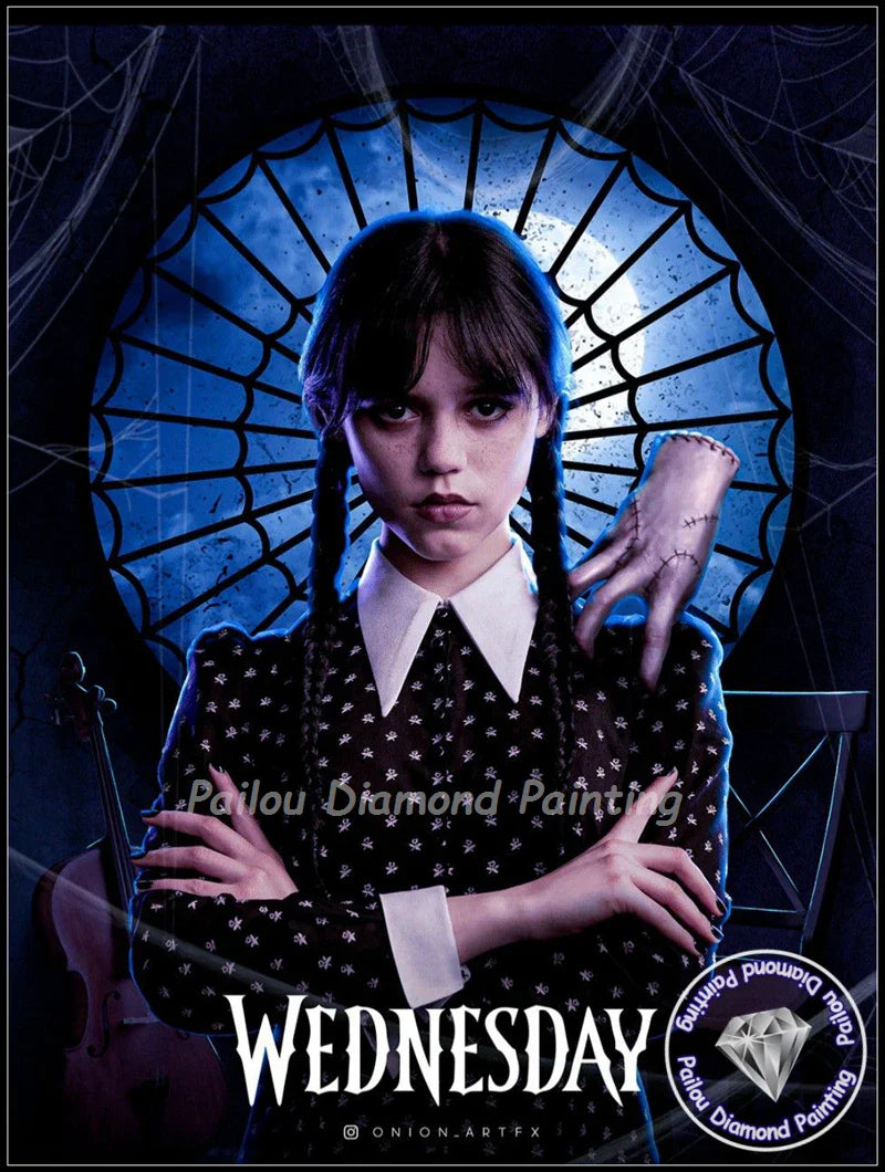 Gothic Girl Wednesday Addams Diamond Painting Dark Art  Jenna Ortega Horror Tv Full Cross Stitch Mosaic Halloween Home Decor