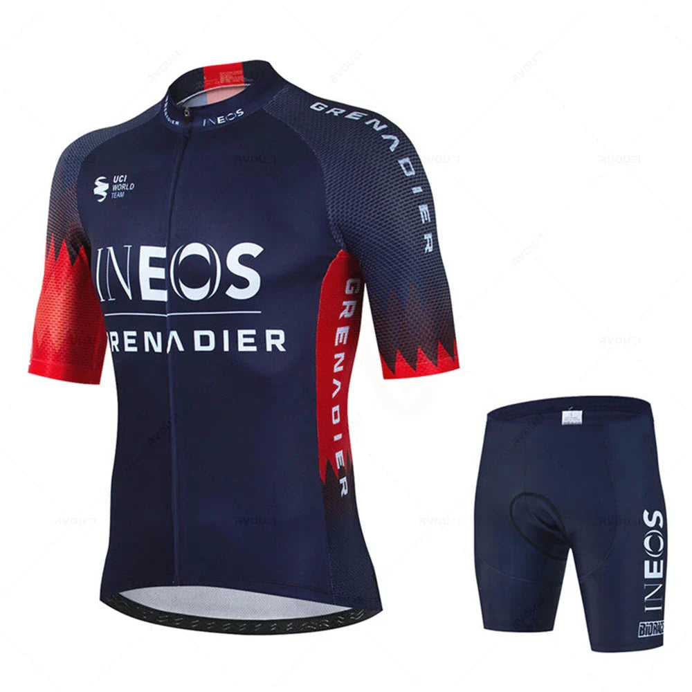 Ineos 2023 Men Short Sleeve Cycling Jersey Set Summer Bicicleta Clothing MTB Maillot Ropa Ciclismo Sportswear Blue Bicycle Suit