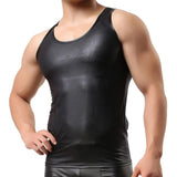 Men Soft Faux Leather Tank Tops Sleeveless Undershirts Male Muscle Vest Tight Crew Neck T-Shirts Summer Slim Fit Singlets Tee