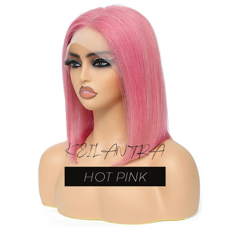 Rose Pink Short Colored Bob Human Hair Wigs Brazilian 13X4 Straight Lace Front Wigs Transparent Lace Pre Plucked Glueless Wig