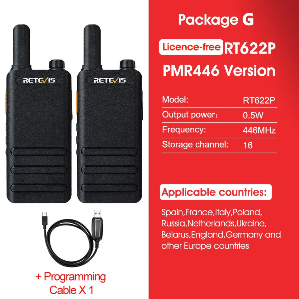 15mm Ultra-thin Mini Walkie Talkie Retevis RT622P Type C Charge VOX Walkie-talkies PMR446 Profesional Portable Two-way Radio ht