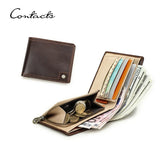 CONTACT'S Genuine Leather Men Short Wallets RFID Card Holders Zipper Coin Purses Money Clips Male Purses Mini Wallets for Men