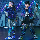 children's performance suit, drum stand, male children's glitter, silver walking show,hip-hop street dance, girl's trendy outfit