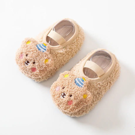 Cartoon Bear Baby Shoes Winter Thick Warm Newborn Shoes Non-slip Soled Soft Plush Toddler Kids Boy Girls Infant First Walkers