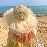 Women's Large Brim Straw Beach Hats Girl Cap Breathable Sunscreen Uv Protection Ladies Sun Visor Female Big Brim Straw Empty